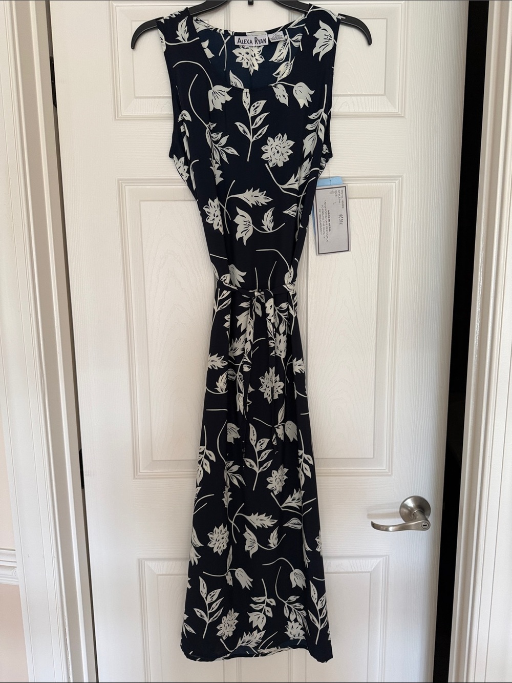 Navy Floral Maxi Dress with Waist Tie